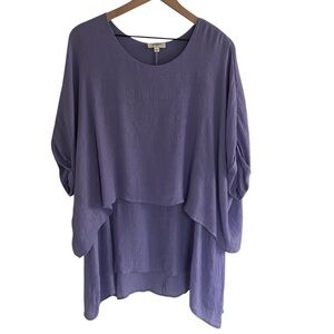 Umgee Gauzy Layered Blouse Top Size Large Purple Pullover Short Sleeve Lagenlook
